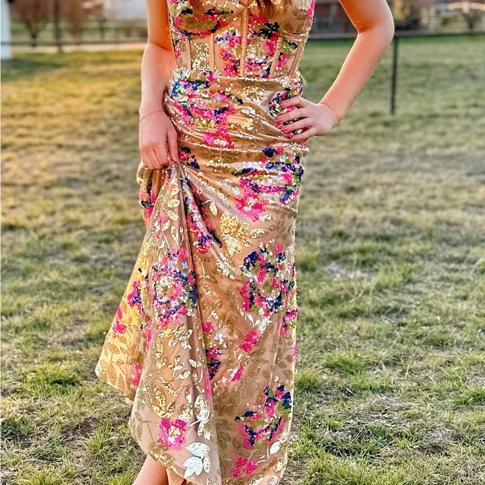 Floral Sequin Lace Up Dress